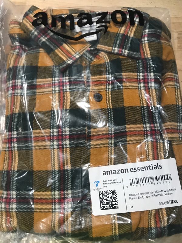 Photo 2 of Amazon Essentials Men's Slim-Fit Long-Sleeve Flannel Shirt Medium Dark Green Yellow Plaid