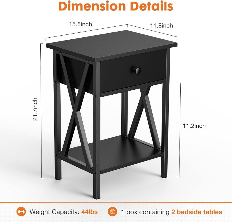 Photo 1 of **PARTS ONLY, SEVERELY DAMAGED SUPPORT, SEE PHOTO** Sweetcrispy Nightstands Set of 2 Bedside Tables Night Stand Classic Black