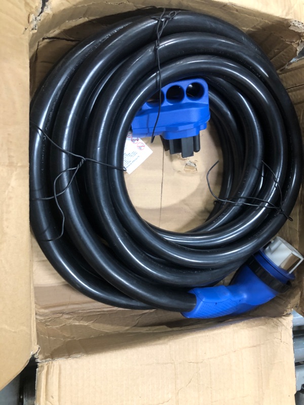 Photo 2 of 50 Amp 36 Feet RV Power Extension Cord with Polarity LED Light, STW 6/3 + 8/1 Generator Cord,NEMA 14-50P to NEMA SS2-50R Locking Connector, Heavy Duty PVC Jacket, Easy Grip Handle Blue 36FT