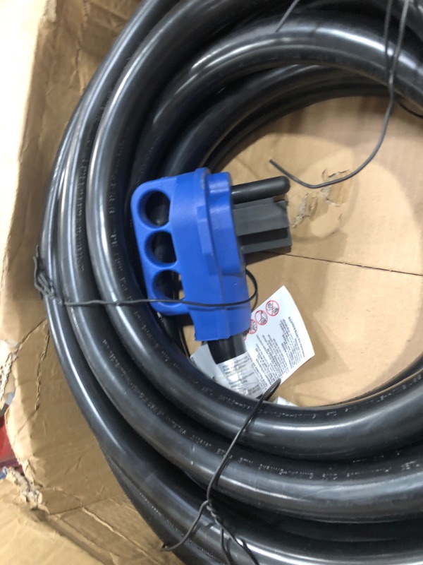 Photo 1 of 50 Amp 36 Feet RV Power Extension Cord with Polarity LED Light, STW 6/3 + 8/1 Generator Cord,NEMA 14-50P to NEMA SS2-50R Locking Connector, Heavy Duty PVC Jacket, Easy Grip Handle Blue 36FT