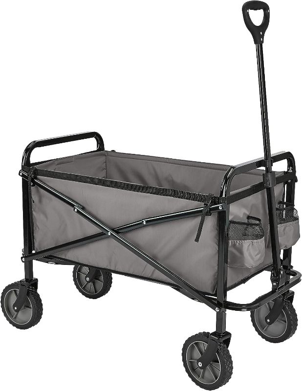 Photo 1 of Amazon Basics Collapsible Folding Outdoor Utility Wagon with Cover Bag, Gray
