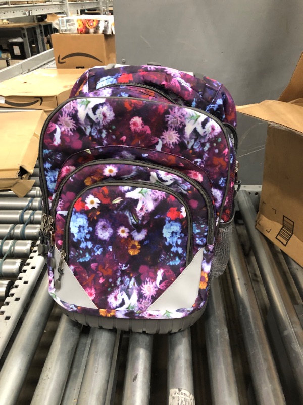 Photo 1 of WEISHENGDA 18 inches Wheeled Rolling Backpack for Adults and School Students Short Trip Books Laptop Trolley Bags, purple flowers