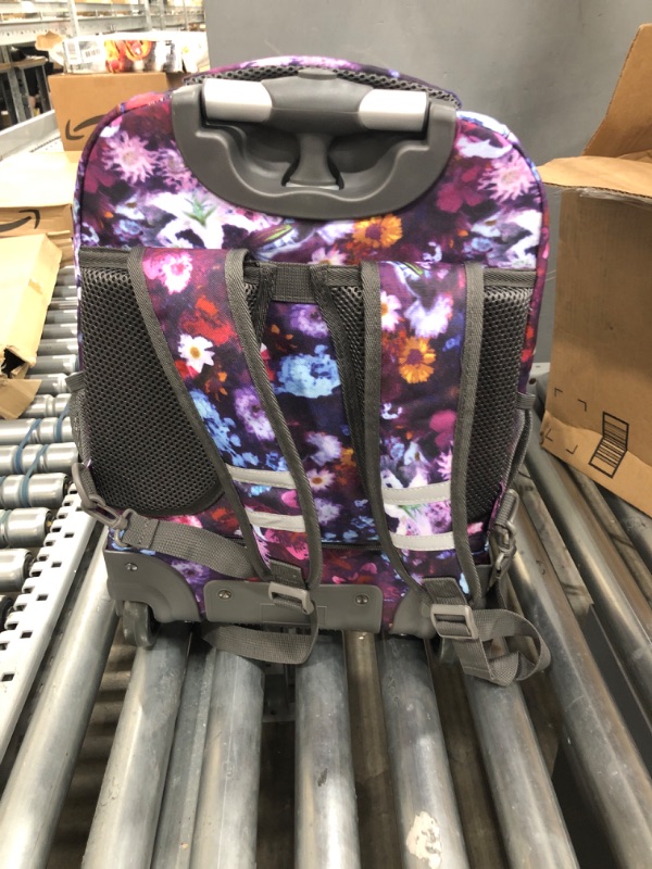 Photo 2 of WEISHENGDA 18 inches Wheeled Rolling Backpack for Adults and School Students Short Trip Books Laptop Trolley Bags, purple flowers