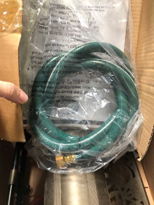Photo 1 of **used/damaged** Liberty Garden 707 Decorative Wall Mount Garden Guide Hose Reel, Bronze & Flexzilla HFZG503YW Lead in Hose, 3' (feet), ZillaGreen