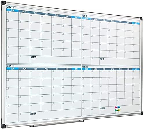 Photo 1 of XBoard Magnetic Calendar Whiteboard 36" x 24", 4 Months Calendar Dry Erase Board, Silver Aluminium Framed White Board Planner for Home School Office Organization 36" x 24" - 4 Months