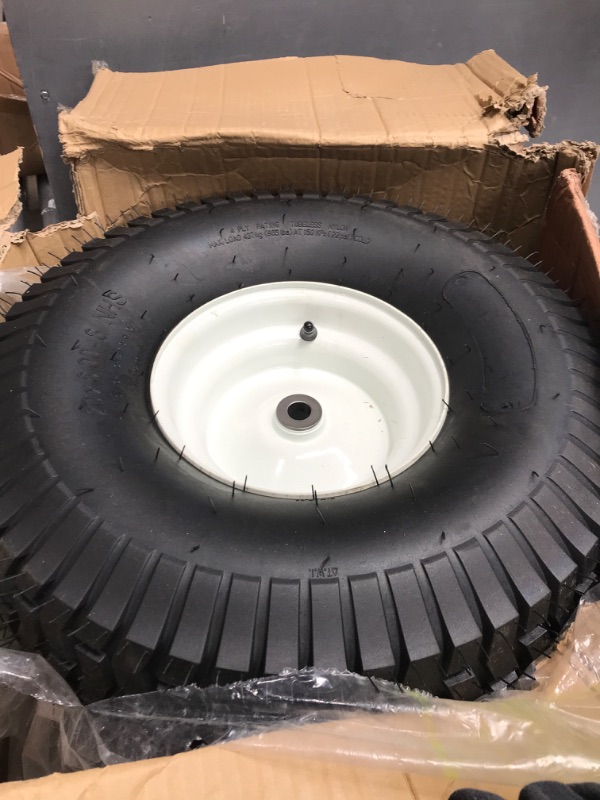 Photo 2 of 2PCS 20x8.00-8 Pneumatic 4pr Tubeless Tires with Rim Replaces for Rear Mower Tires 20x8.00-8 and 20x10.00-8, 3.5" Offset Hub, Bore ID- 3/4", 4 Ply, 965 Pounds Capacity