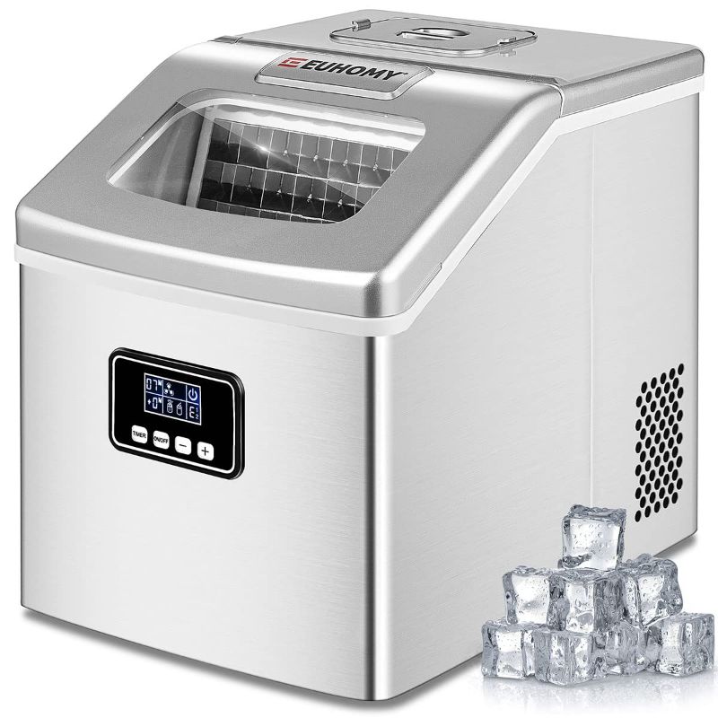 Photo 1 of EUHOMY Countertop Ice Maker Machine, 40Lbs/24H Auto Self-Cleaning, 24 Pcs Ice/13 Mins, Portable Compact Ice Maker with Ice Scoop & Basket, Perfect for Home/Kitchen/Office/Bar(Silver)
