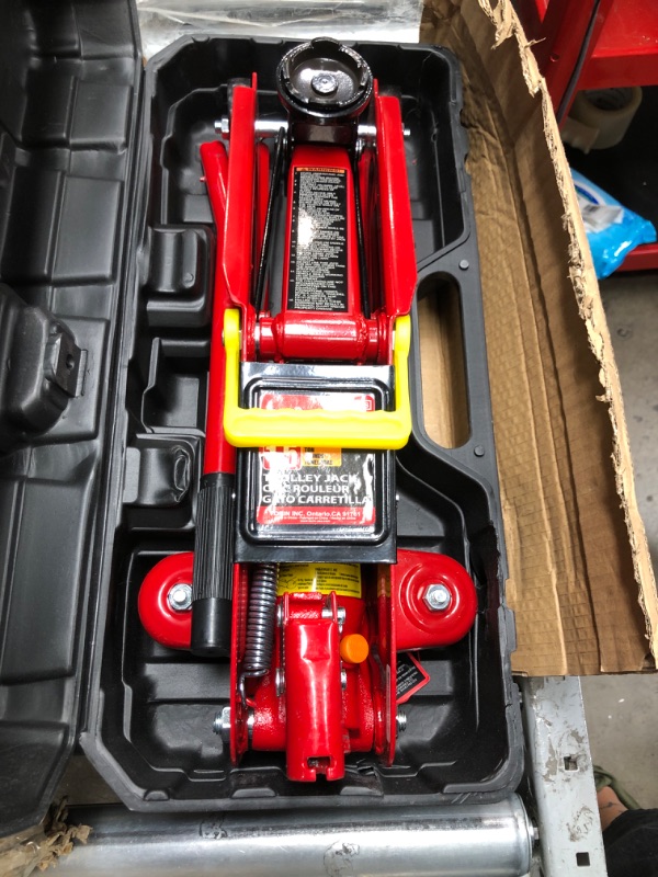 Photo 2 of BIG RED T820014S Torin Hydraulic Trolley Service/Floor Jack with Blow Mold Carrying Storage Case, 1.5 Ton (3,000 lb) Capacity, Red RED 1.5 Ton (3,000 lb)