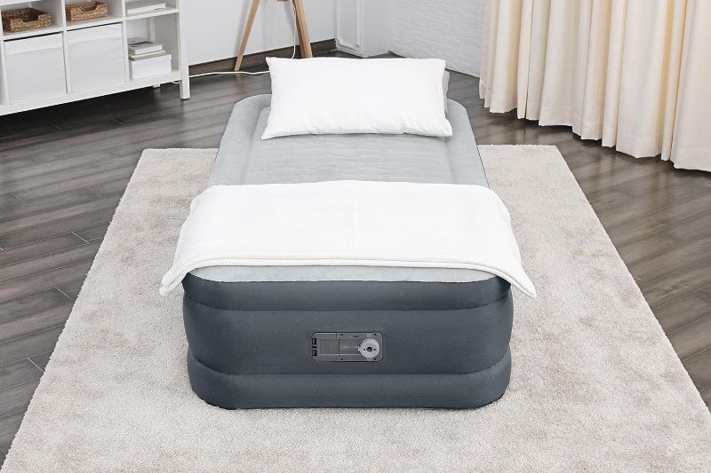 Photo 1 of **SET OF 2* SleepLux Twin Air Mattress | Supersoft Snugable Top, Extra Durable Tough Guard with Built-in Pillow | Raised 18" Airbed with Built in Pump + USB Charger (69086E) , Grey

