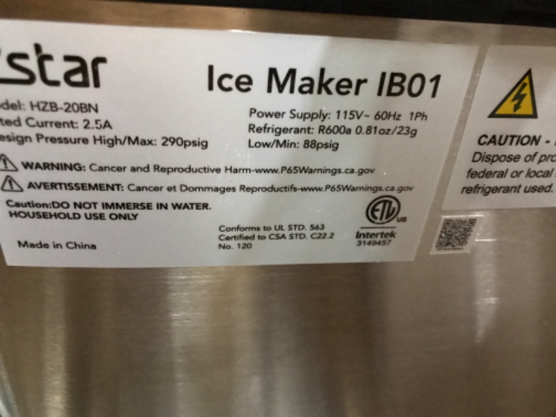 Photo 3 of **FOR PARTS OR REPAIR**SEE NOTES**
Zstar Nugget Ice Maker, Stainless Steel Countertop Ice Machine with 44Lbs/24H Output, Crunchy Sonic Ice Maker Machine, Self-Cleaning Portable Ice Maker with Freestanding Ice Scoop for Home,Office,Bar
