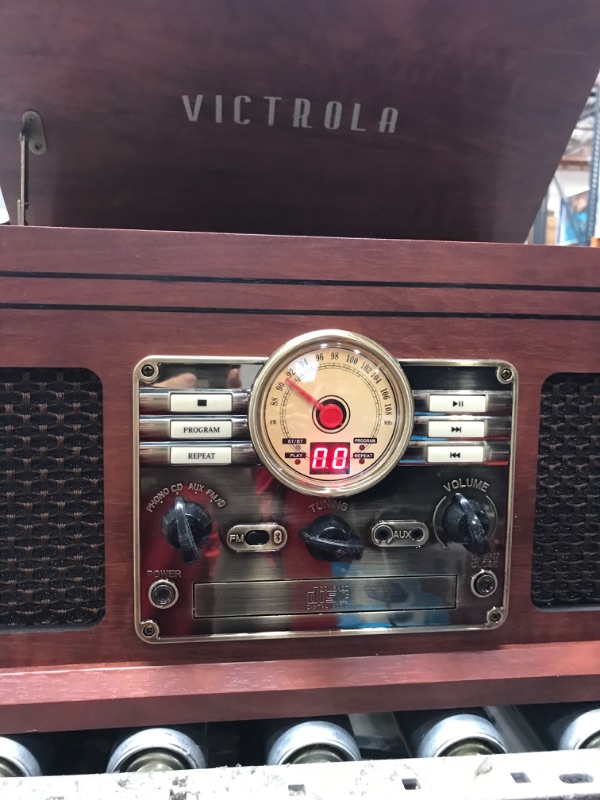 Photo 2 of Victrola Nostalgic 6-in-1 Bluetooth Record Player & Multimedia Center with Built-in Speakers - 3-Speed Turntable, CD & Cassette Player, FM Radio | Wireless Music Streaming | Mahogany Mahogany Entertainment Center