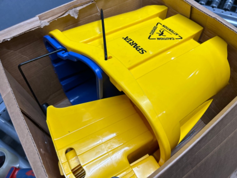 Photo 2 of *USED SOME DAMAGE* Rubbermaid Commercial Products, WaveBrake - Commercial Industrial Mop Bucket with Side-Press Wringer Combo on Wheels, 35 Quart, Yellow Yellow Bucket and Wringer