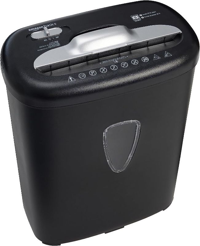 Photo 4 of Amazon Basics 8 Sheet Cross Cut Paper and Credit Card Shredder with 4.1 Gallon Bin, Black
