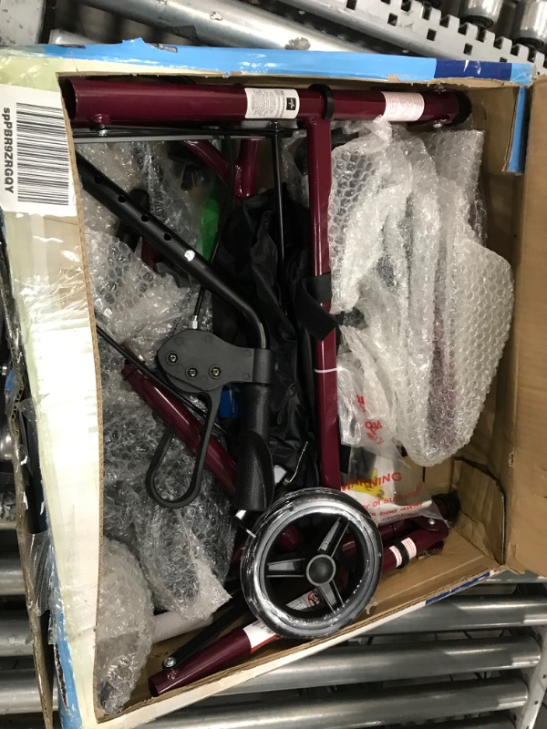 Photo 2 of (USED AND FOR PARTS ONLY) Medline Rollator Walker with Seat, Steel Rolling Walker with 6-inch Wheels Supports up to 350 lbs, Medical Walker, Burgundy