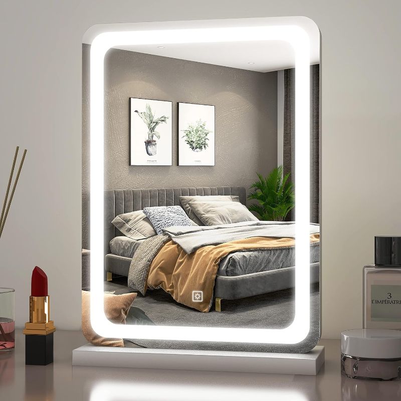Photo 1 of  Vierose Vanity Mirror with Lights, 12" x 16" Lighted Makeup Mirror, LED Makeup Mirror with Lights for Dressing Room & Bedroom Tabletop, Touch Control- 3 Color Modes & Brightness Adjustable (White)
