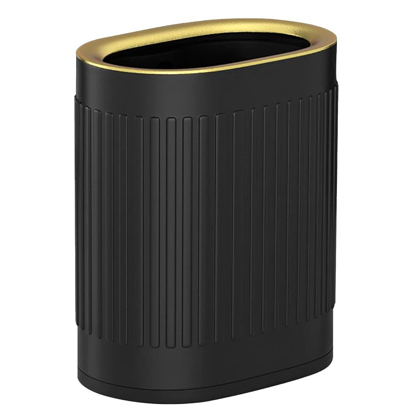 Photo 1 of **DENTED, STOCK PHOTO REFERENCE ONLY** Doyingus Slim Wastebasket for Bathroom, 3.2 Gallon Stainless Steel Trash Can, Narrow Garbage Can with Inner Barrel (Black)