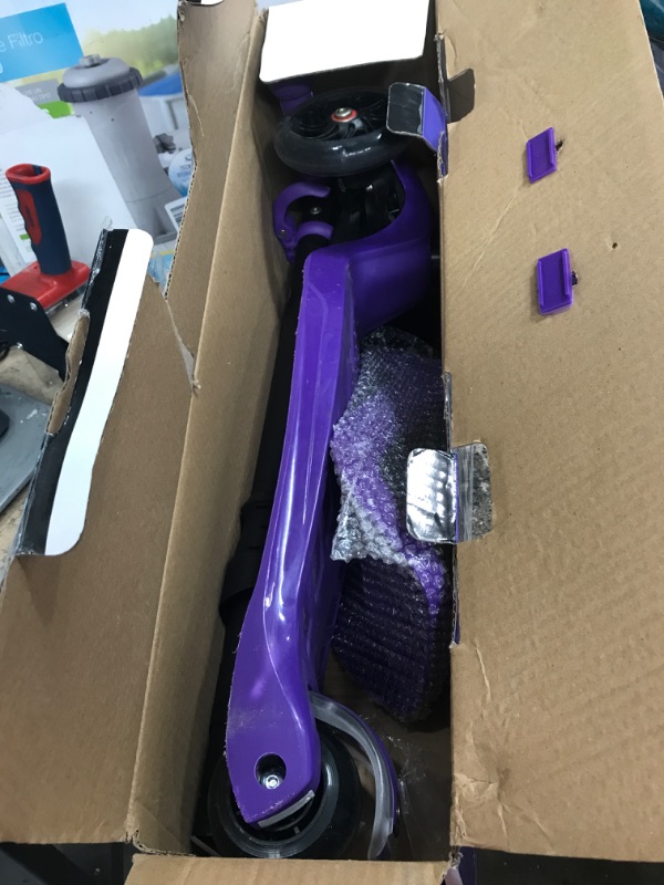 Photo 2 of *COLOR IS PURPLE* LaScoota 2-in-1 Kids Kick Scooter, Adjustable Height Handlebars and Removable Seat, 3 LED Lighted Wheels and Anti-Slip Deck, for Boys & Girls Aged 3-12 and up to 100 Lbs. Blue No Seat