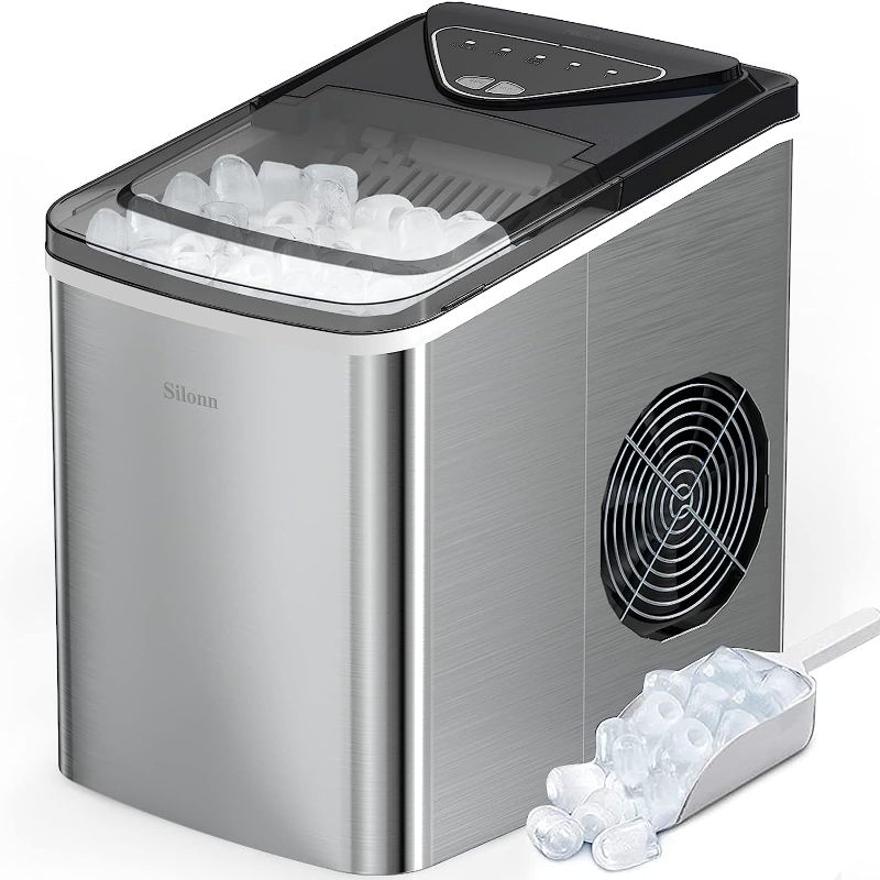 Photo 1 of Silonn Ice Makers Countertop, 9 Cubes Ready in 6 Mins, 26lbs in 24Hrs, Self-Cleaning Ice Machine with Ice Scoop and Basket, 2 Sizes of Bullet Ice for Home Kitchen Office Bar Party
