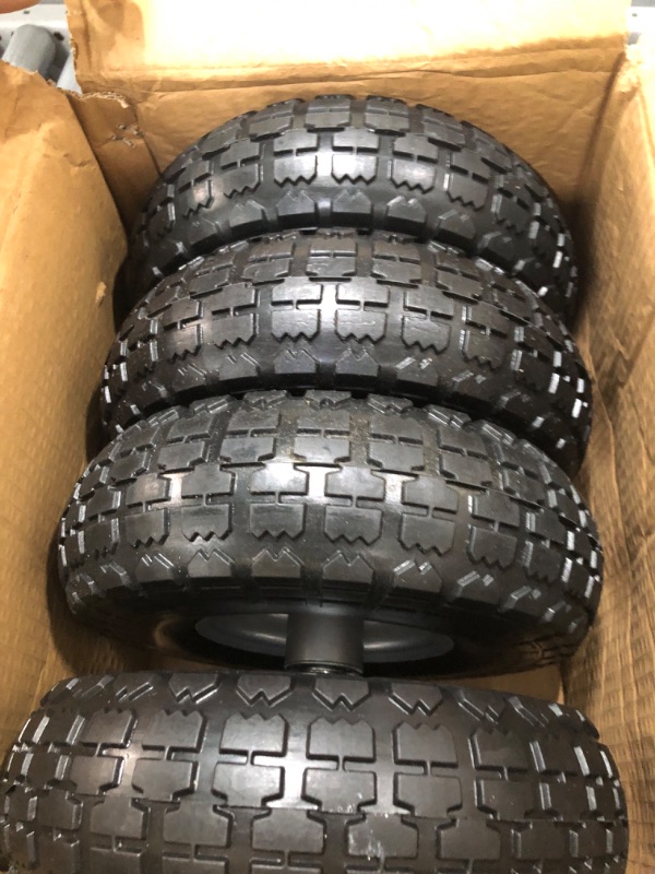 Photo 2 of 4 Pcs 10" Flat Free Tires Solid Non-inflated Tires Wheels, 4.10/3.50-4 Tire with 5/8 Ball Bearings, 2.24" Offset Hub for Wheelbarrow, Garden Wagon Carts, Trolley, Hand Truck, Various Tool Carts 4Pcs 10In 4.10/3.50-4