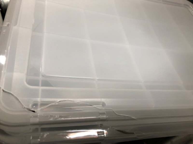 Photo 2 of **DAMAGE**IRIS USA 74 Quart WEATHERPRO Plastic Storage Box with Durable Lid and Seal and Secure Latching Buckles, Weathertight, Clear with Black Buckles, 2 Pack, 585449 74 Qt. - 2 Pack