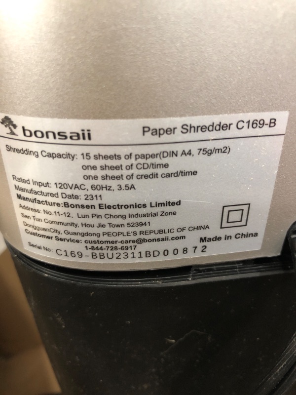 Photo 3 of Bonsaii 15-Sheet Office Paper Shredder, 40 Mins Heavy Duty Shredder for Home Office, Crosscut Shreder with Anti-Jam System & P-4 High Security Supports CD/Credit Cards/Staple,5 Gal Pullout Bin C169-B 1 5 Sheet-40 mins