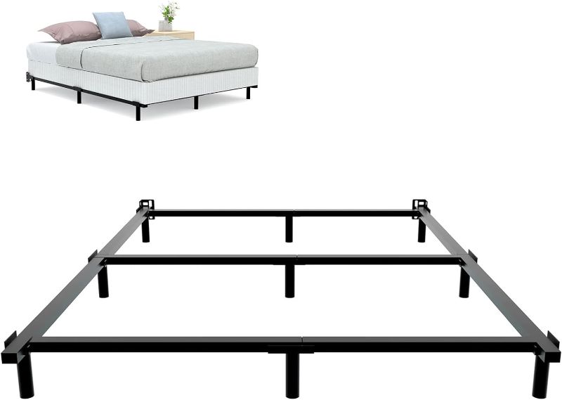 Photo 1 of 
Queen Size Metal Bed Frame 4 Inch Bed Frame for Box Spring and Mattress 9-Leg Heavy Duty Bedframe Tool-Free Easy Assembly Sturdy Box Spring Base Black
