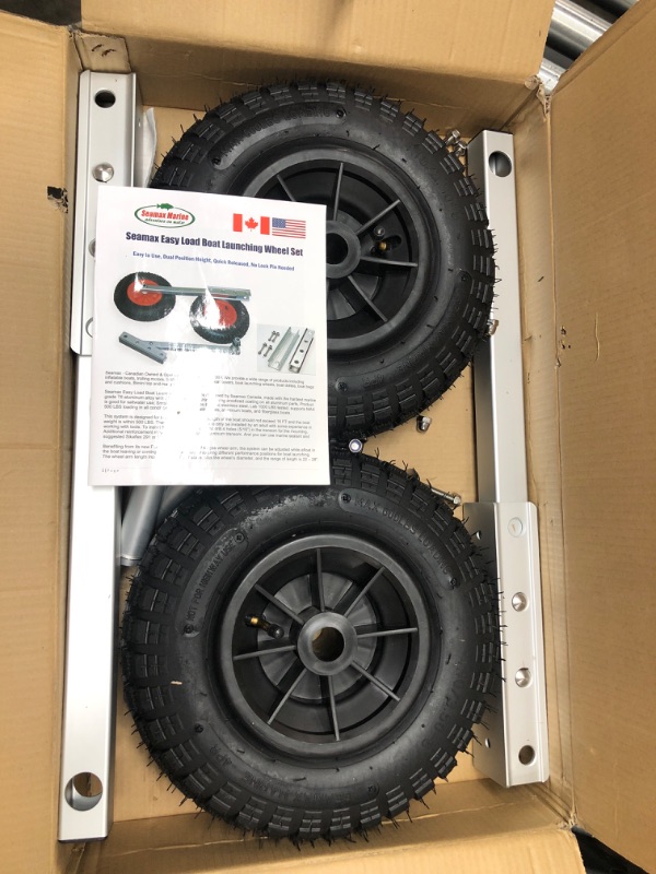 Photo 2 of Seamax EZ Load Boat Launching Wheels Set for Inflatable Boat & Aluminum Boat, Support MAX 500Lbs Loading with 12" Pneumatic Tire & 2 Height Position