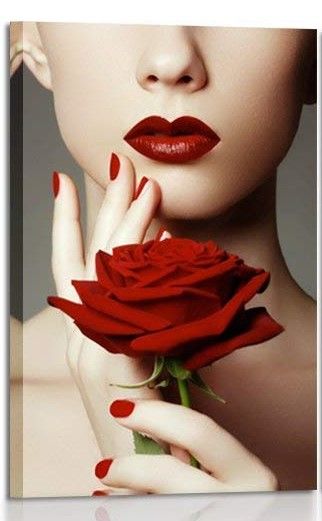 Photo 1 of **ONE PICTURE** Kreative Arts 3 Piece Canvas Print Beauty Fashion Woman Portrait with Red Rose Flower Red Lips and Nails Wall Art Luxury Makeup and Manicure Poster Framed Art Work for Spa Salon