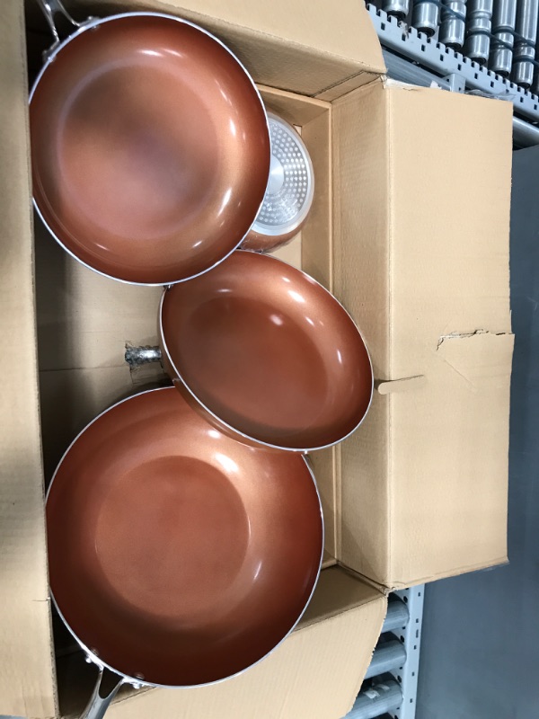 Photo 1 of 8 Pc Cookware Set with 2 Layer Nonstick Ceramic Coating, Tempered Glass Lid, Copper Color Finish Dishwasher Oven Safe Allumi-Shield by Classic Cuisine