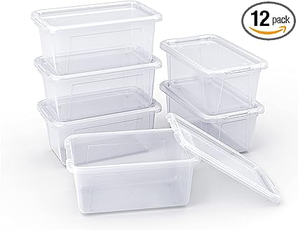 Photo 1 of GAMENOTE Plastic Storage Bins with Lids - 5 Qt, 12 Pack Clear Small Stackable Cubby Storage Organizer Containers for Organizing (12 × 7.2 × 5.1 inches)
