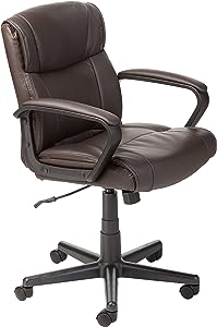 Photo 1 of Amazon Basics Padded Office Desk Chair with Armrests, Adjustable Height/Tilt, 360-Degree Swivel, 275 Pound Capacity, 24 x 24.2 x 34.8 Inches, Dark Brown
