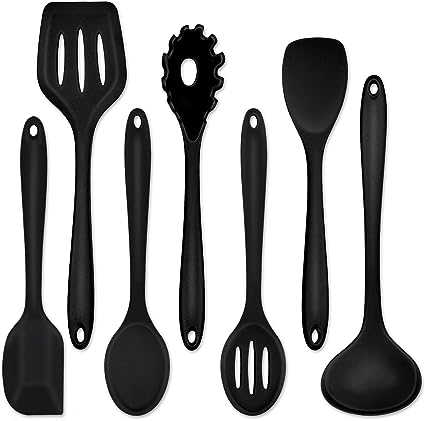 Photo 1 of Kitchen Cooking Utensils Set of 7, P&P CHEF Heat-resistant Cooking Utensil Kitchen Spatula for Nonstick Cookware Cooking Serving, Slotted Turner, Soup Ladle, Spatula, Pasta Server, Spoon - Black
