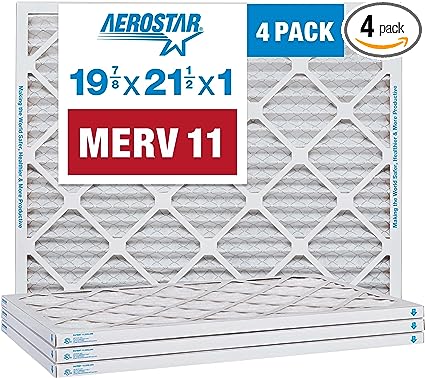 Photo 1 of Aerostar 19 7/8x21 1/2x1 MERV 11 Pleated Air Filter, AC Furnace Air Filter, 4 Pack (Actual Size: 19 7/8" x 21 1/2" x 3/4")
