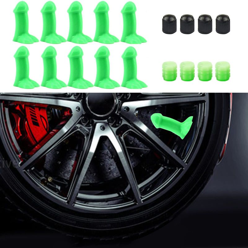 Photo 1 of 18 PCS Prank Valve Stem Cap Covers Funny Silicone Tire Caps for Car Motorcycle Truck Bicycles SUV Stem Cap Tires (Green)