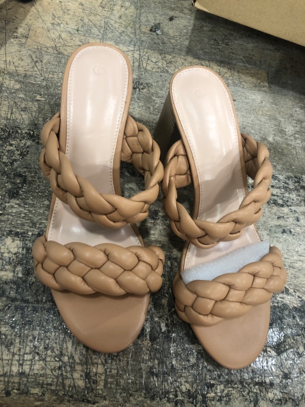 Photo 1 of  Women's Braided Heel Sandals Fashion Slip On Block Sandals SIZE 9 TAN 
