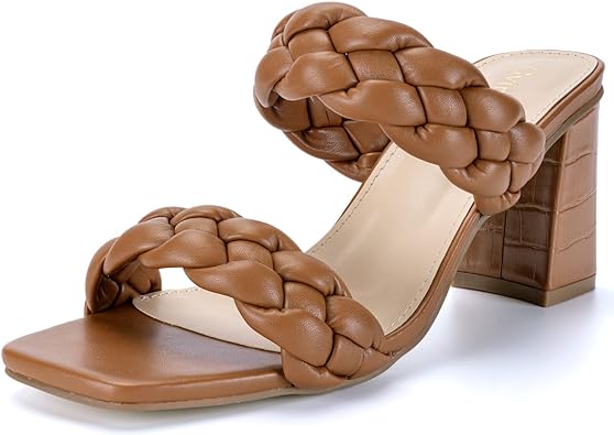 Photo 2 of  Women's Braided Heel Sandals Fashion Slip On Block Sandals SIZE 9 TAN 
