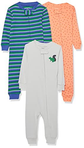 Photo 1 of Amazon Essentials Unisex Babies' Snug-Fit Cotton Footless Sleeper Pajamas, Blue Green/Grey/Orange - Footless, 24 Months
