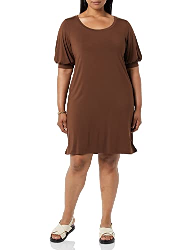 Photo 1 of Amazon Aware Women's Modal Elbow Length Puff Sleeve T-Shirt Dress (Available in Plus Size), Deep Brown, Medium
