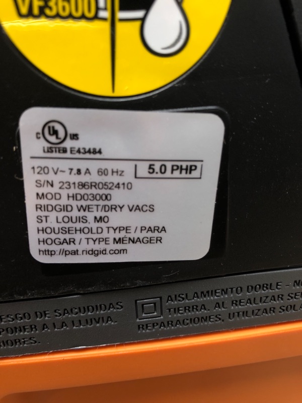 Photo 2 of 3 Gallon 5.0 Peak HP NXT Wet/Dry Shop Vacuum with Filter, Expandable Locking Hose and Accessories