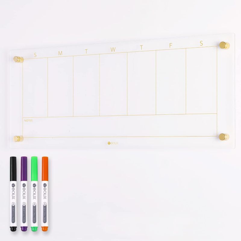 Photo 1 of Clear Glass Weekly Dry Erase Calendar -23" x 9.5"