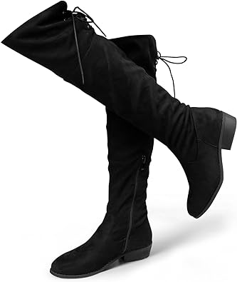 Photo 1 of Hawkwell Women's Thigh High Fashion Boots Over The Knee Black Low Flat Heel Boots size 9
