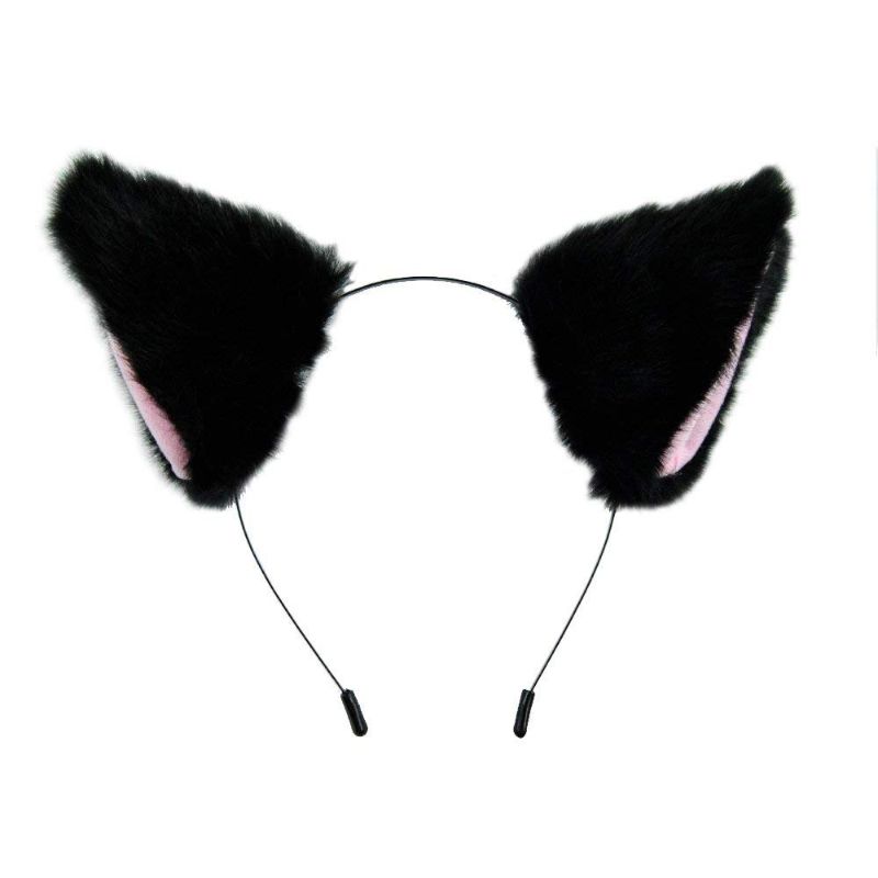 Photo 1 of **SET OF 3** E-TING Cat Long Fur Ears Hair Clip Headwear Headband Cosplay Halloween Costume Orecchiette(Black with Pink inside)
