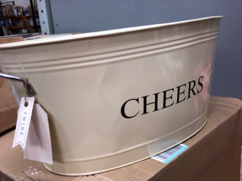 Photo 2 of **MINOR DINGS**
\Twine Rustic Farmhouse Decor Ice Bucket & Galvanized Cheers Beverage Tub for Parties, 6.3 Gallons, Cream