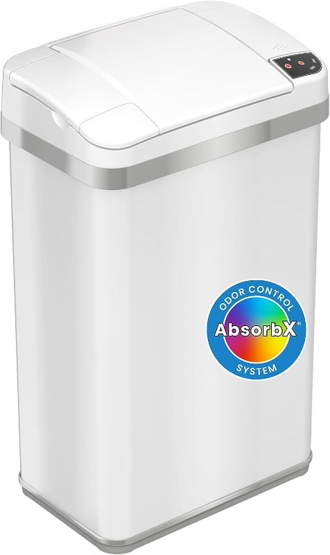 Photo 1 of **MISSING POWER CORD AND LINER**
iTouchless 4 Gallon Sensor Trash Can with AbsorbX Odor Filter and Air Freshener, Touchless Automatic Pearl White Waste Bin, Perfect for Office and Bathroom
