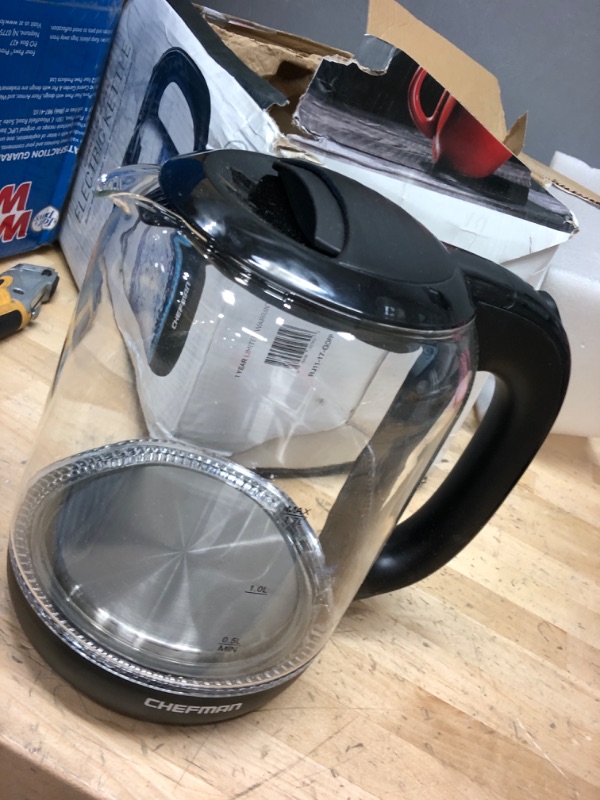 Photo 2 of **KETTLE ONLY****
Chefman 1.7 Liter Electric Glass Tea Kettle, Fast Hot Water Boiler, One Touch Operation, Boils 7 Cups, Swivel Base & Cordless Pouring, Auto Shut-Off Glass Electric Kettle