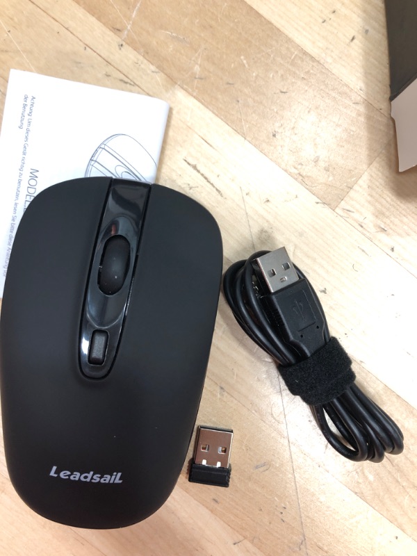 Photo 2 of LeadsaiL Rechargeable Wireless Computer Mouse, 2.4G Portable Slim Cordless Mouse Less Noise for Laptop Optical Mouse with 5 Adjustable DPI Levels USB Mouse for Laptop, Deskbtop, MacBook Black