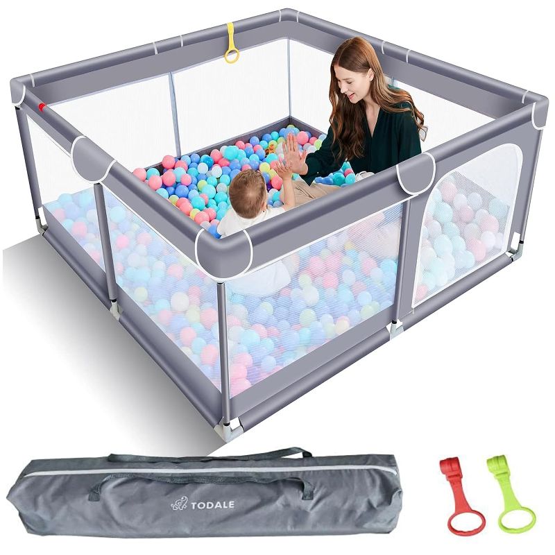 Photo 1 of **PLASTIC BALLS SOLD SEPERATELY**
TODALE Baby Playpen for Toddler, Large Baby Playard, Indoor & Outdoor Kids Activity Center with Anti-Slip Base, Sturdy Safety Play Yard with Soft Breathable Mesh, Playpen for Babies(Gray,50”×50”)
