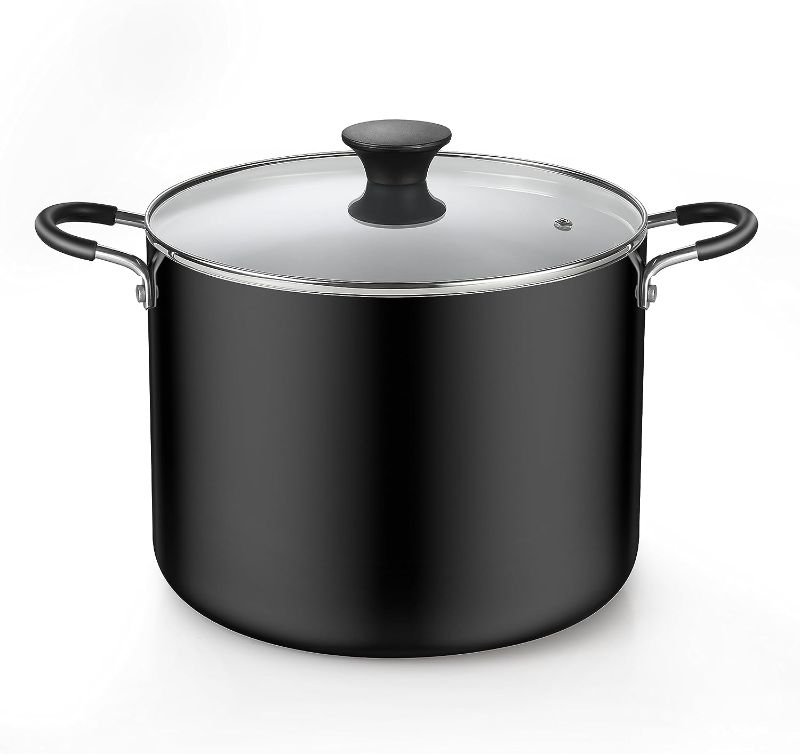 Photo 1 of **TOP OF POT IS DENTED,LID DOESN'T SECURE TO TOP**
Cook N Home Nonstick Stockpot with Lid 10.5-Qt, Deep Cooking Pot Cookware Canning Stock Pot with Glass Lid, Black
