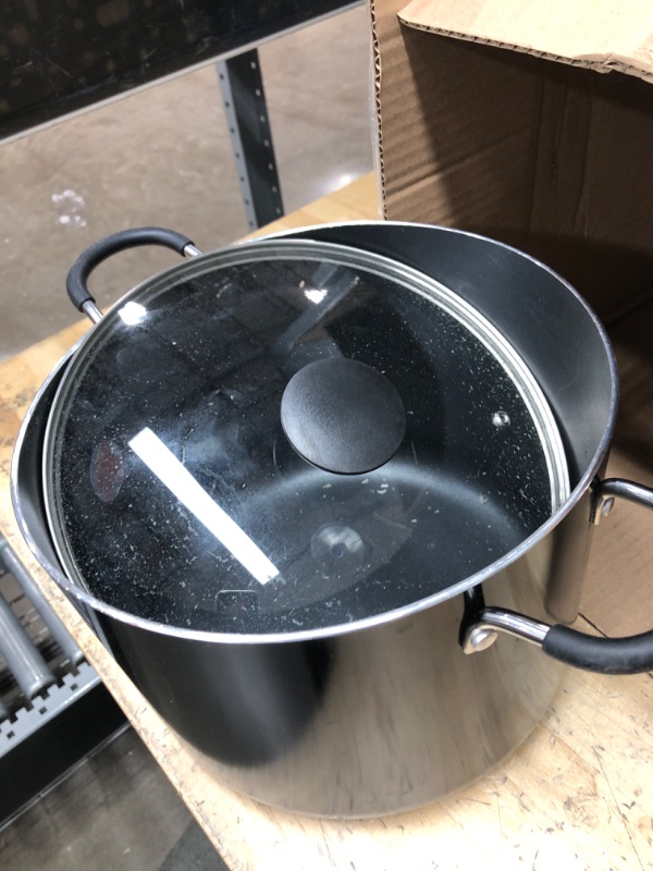 Photo 2 of **TOP OF POT IS DENTED,LID DOESN'T SECURE TO TOP**
Cook N Home Nonstick Stockpot with Lid 10.5-Qt, Deep Cooking Pot Cookware Canning Stock Pot with Glass Lid, Black
