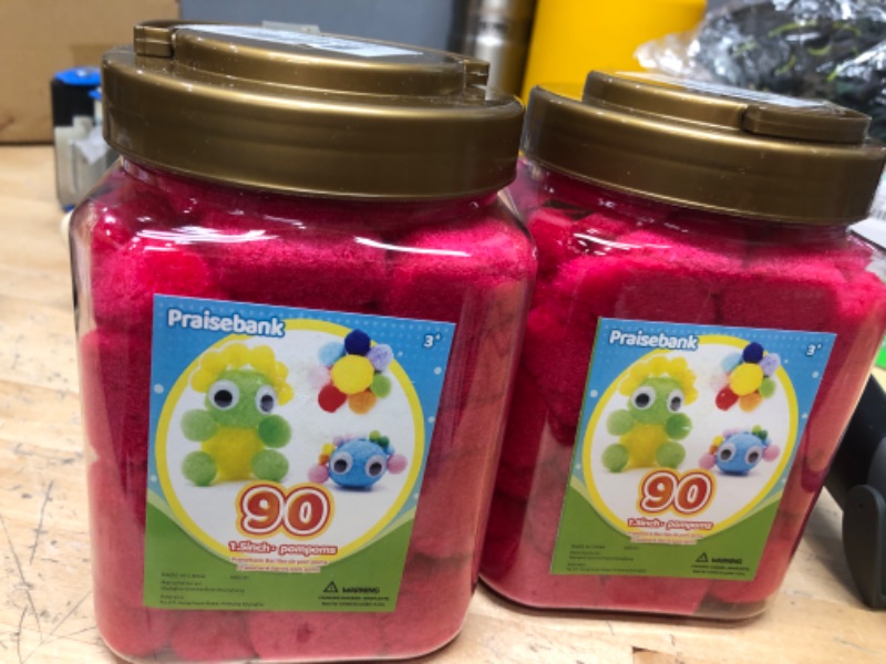 Photo 2 of *2 CONTAINERS*
Praisebank Pink Pom poms, 90pcs, 1.5inch/4cm, Pom Poms for Arts and Crafts, Pom Pom Balls in jar,Pom Poms for Crafts. 1.5inch/4cm Pink